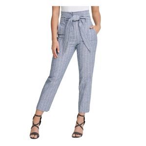 DKNY Womens Blue Hook And Bar Closure Self Tie Wear To Work High Waist Pants 18